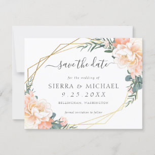 Invitation Élégant Chic Peach Cream Gold Floral Enregistrer l
