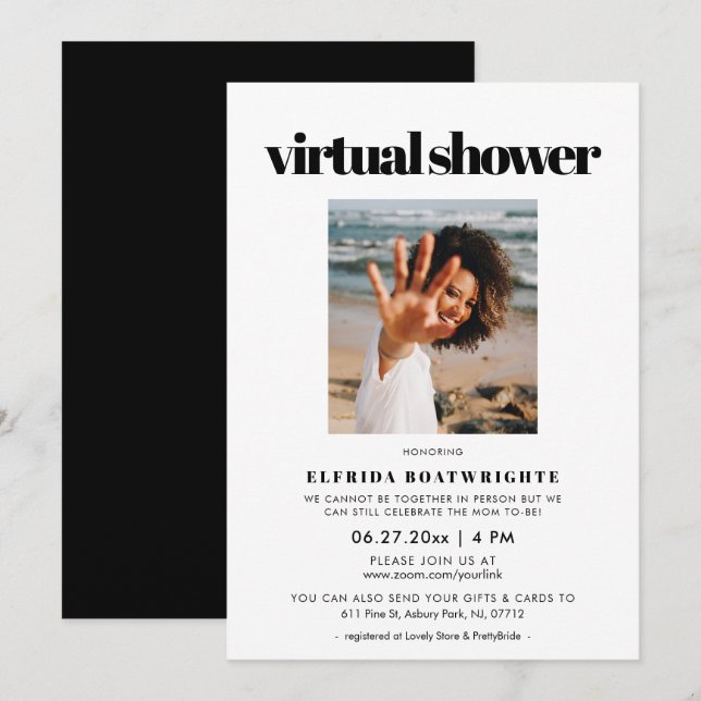 Invitation Élégant chic Photo de douche de mariée virtuelle (Devant / Derrière)