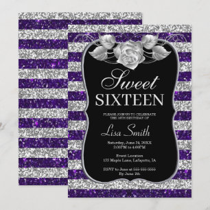 Invitation Élégant Chic Purple Argent Parties scintillant Ros