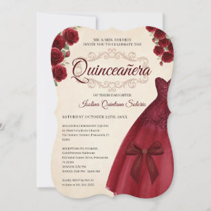 Invitation Élégant Chic Quinceanera 15e Anniversaire Bourgogn