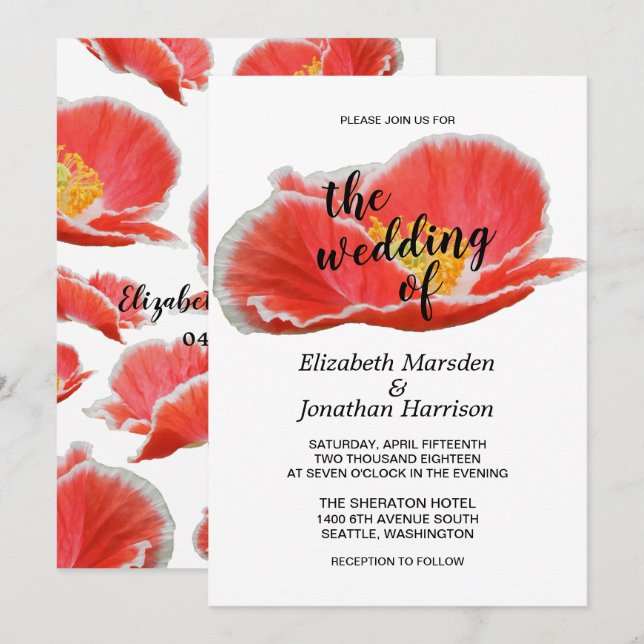 Invitation Élégant Chic Red Poppies Floral Mariage (Devant / Derrière)