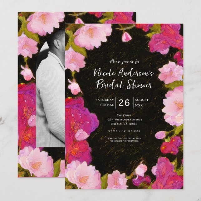 Invitation Elégant Chic Rose Floral Fleurs de printemps Invit (Devant / Derrière)