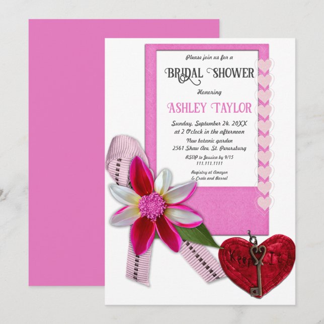 Invitation Élégant Chic rose Formal Fête des mariées romantiq (Devant / Derrière)
