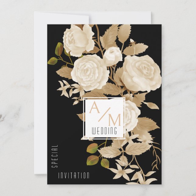 Invitation Élégant Chic Rose Monogramme Black Bride Parent (Devant)