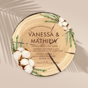 Invitation Élégant & Chic Rustic Mariage Coupe en bois unique