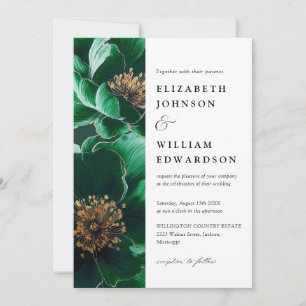 Invitation Élégant chic vert émeraude floral code QR mariage