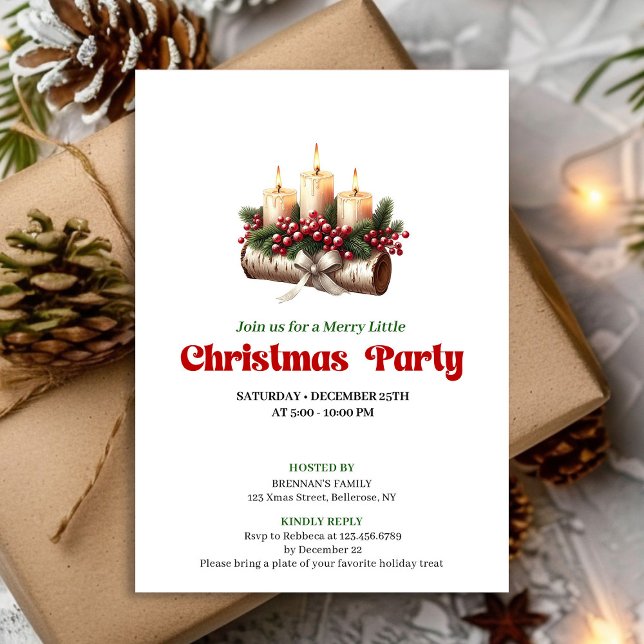 Invitation Elegant Christmas Candles Pine Wreath Holiday (Elegant Christmas Candles Pine Wreath Holiday)