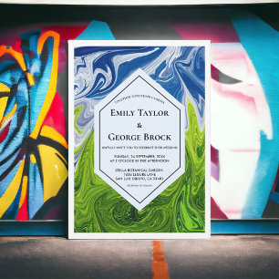 Invitation Elégant Ciel Vert Bleu Plein Mariage Abstrait
