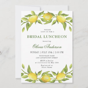 Invitation Élégant citrons aquarelle verdure BRIDAL LUNCHEON