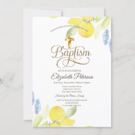 Invitation Elégant citrons d'aquarelle Gold Cross