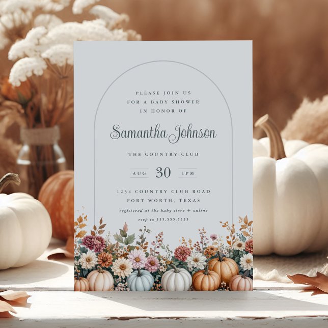 Invitation Élégant Citrouille d'automne et Baby shower floral (Créateur téléchargé)