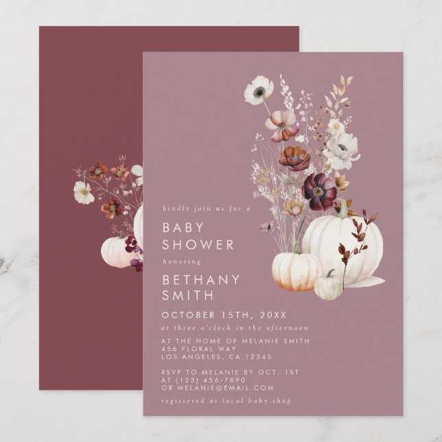 Invitation Elégant Citrouille de Baby shower automne (Devant / Derrière)