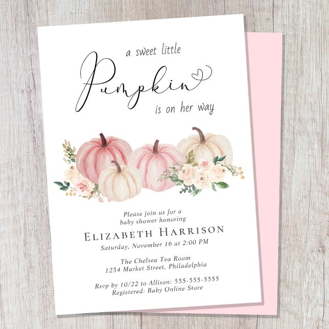 Invitation Elégant Citrouille Floral Baby Girl Douche (Celebrate the upcoming arrival of your sweet little autumn baby with a pumpkin-themed baby shower)