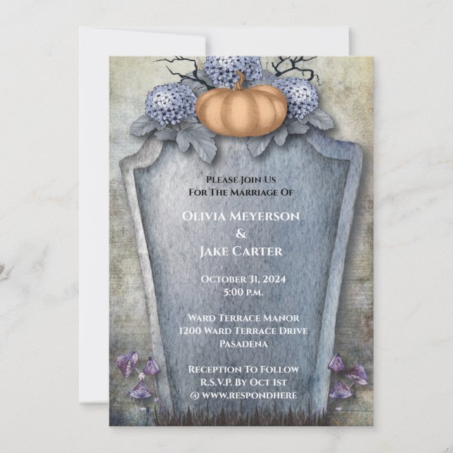 Invitation Élégant Citrouille floral Mariage Halloween (Devant)