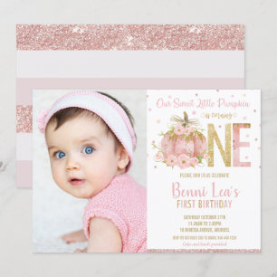 Invitation Élégant Citrouille rose 1er anniversaire une fille