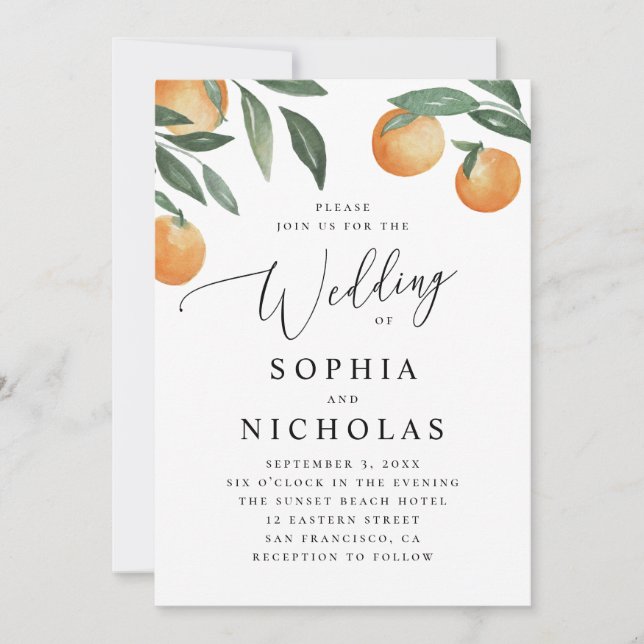 Invitation Elegant Citrus Wedding | Italian Garden Orange (Devant)