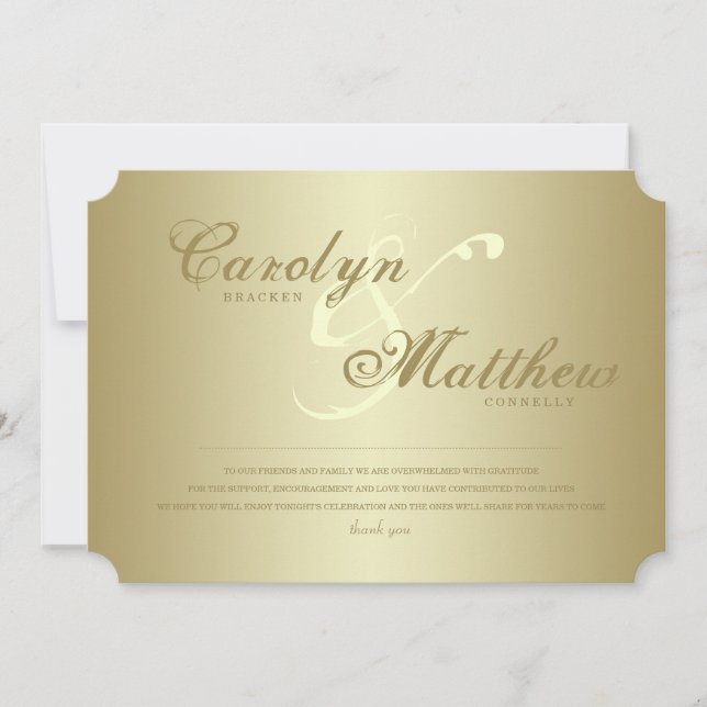 Invitation Élégant Classe | Billet Doré | Remerciements de Ma (Devant)