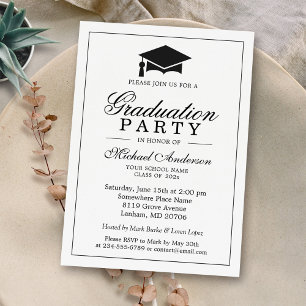 Invitation Elegant Classic Black White Graduation Party