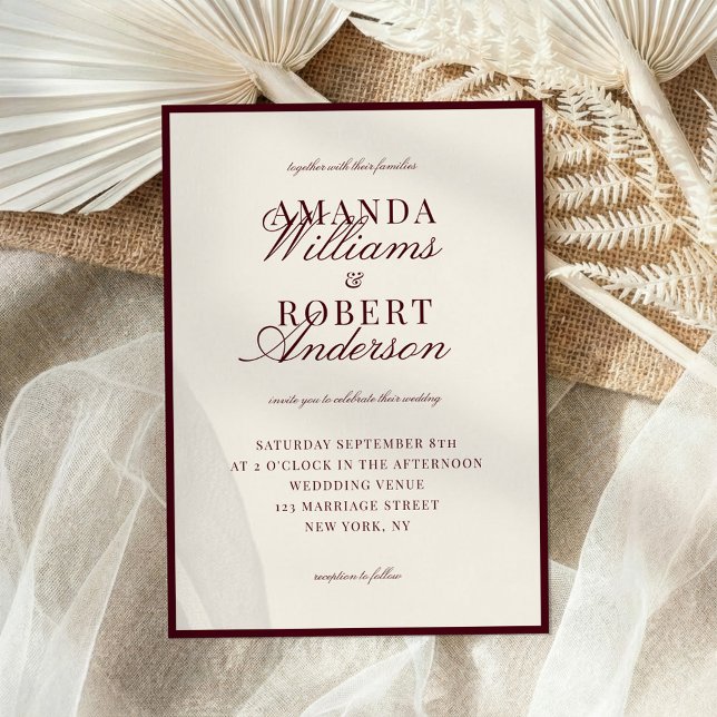 Invitation Elegant Classic Burgundy Old Money Wedding (Créateur téléchargé)