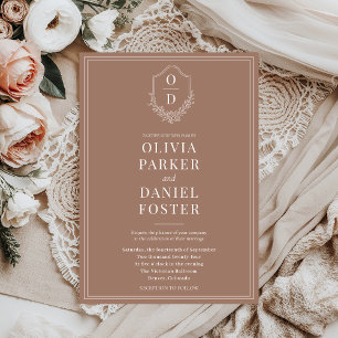 Invitation Élégant Classic Crest Mocha Mariage Brown