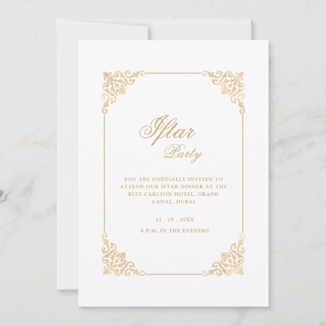 Invitation Elegant Classic Frame Gold Script Iftar Party (Devant)