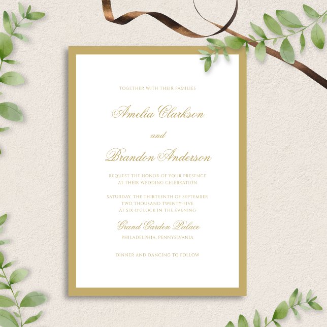 Invitation Élégant Classic Gold Formal Script Bordure Mariage (Créateur téléchargé)