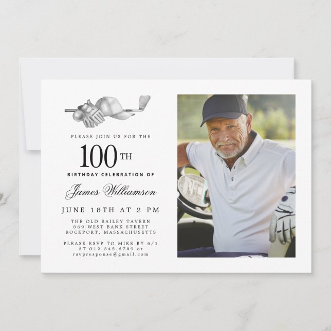 Invitation Elégant Classic Golf 100e anniversaire de fête Pho (Devant)