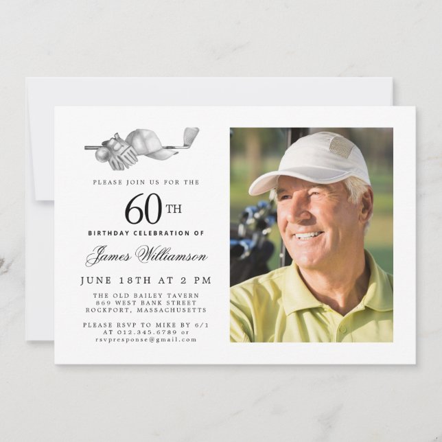 Invitation Elégant Classic Golf 60th Birthday Party Photo (Devant)
