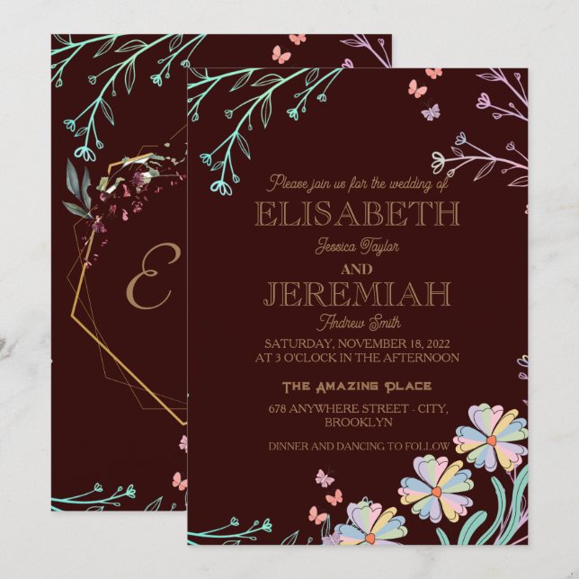 Invitation élégant Classic luxueux mariage noir (Devant / Derrière)
