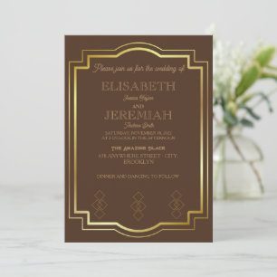 Invitation élégant Classic luxueux mariage or brun