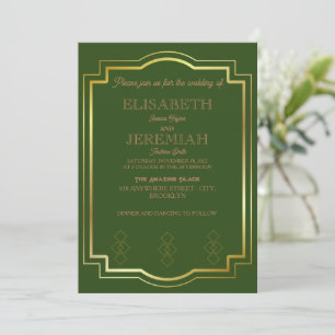 Invitation élégant Classic luxueux mariage or vert