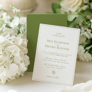 Invitation Elégant Classic Sage & Beige Striped Mariage