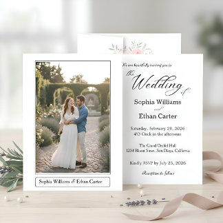 Invitation Elegant Classic White Themed Photo Wedding