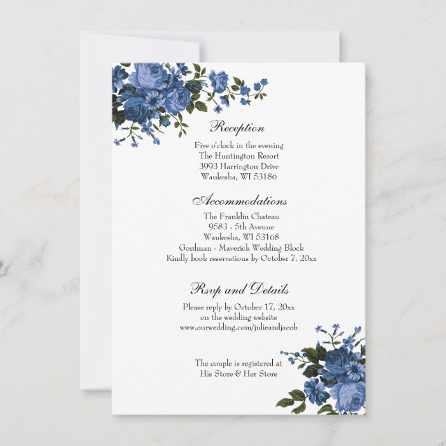 Invitation Elégant Classique Bleu Rose Réception de mariage (Devant)