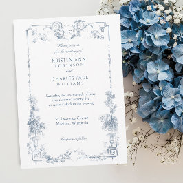Invitation Élégant classique Dusty Bleu Français Floral