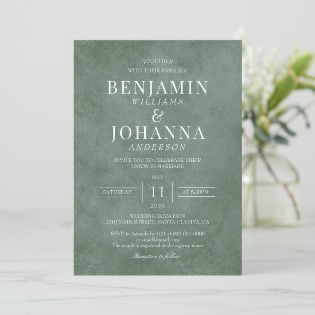 Invitation Élégant classique Eucalyptus Mariage vert (Debout devant)