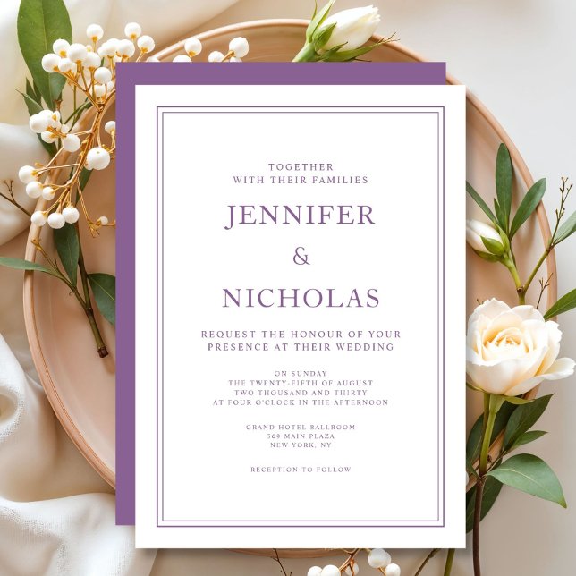 Invitation Élégant Classique Formel Français Lilac Mariage (Elegant Classic Formal French Lilac Wedding Invitation)