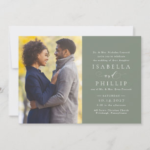 Invitation Élégant classique mariage photo vert sauge