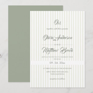 Invitation Élégant Classique⎮Mariage Rayure Vert Sauge