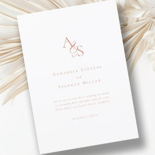Invitation Élégant, Classique, Monogramme, Blanc, Mariage