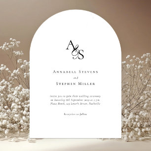 Invitation Élégant, Classique, Monogramme, Blanc, Mariage d'a