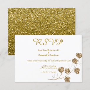 INVITATION ÉLÉGANT CLASSIQUE OR EUCALYPTUS PAILLETTE RSVP  