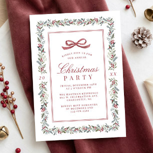Invitation Élégant Classique Ruban Botanique Noël Fêtes