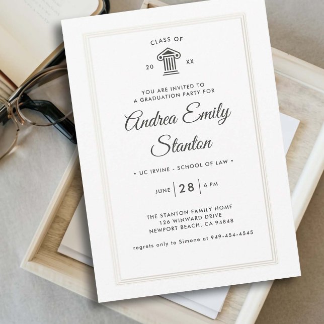 Invitation Élégant Classique Triple Frame Law School Graduati (law school graduation party invitation court house class of faux embossed frame elegant template)