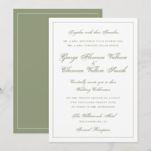 Invitation Élégant Classique Vert Mousse Calligraphie Mariage