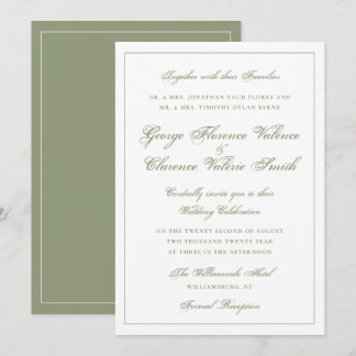 Invitation Élégant Classique Vert Mousse Calligraphie Mariage