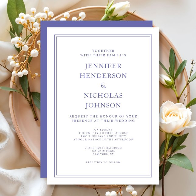 Invitation Elégant classique violet et Mariage blanc (Elegant Classic Purple & White Wedding Invitation)