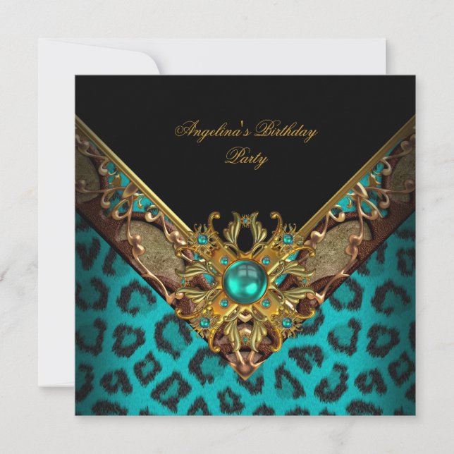Invitation Élégant Classy Animal Jade Gold fête d'anniversair (Devant)