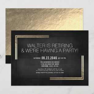Invitation Élégant Classy Black/Gold Retraite Party