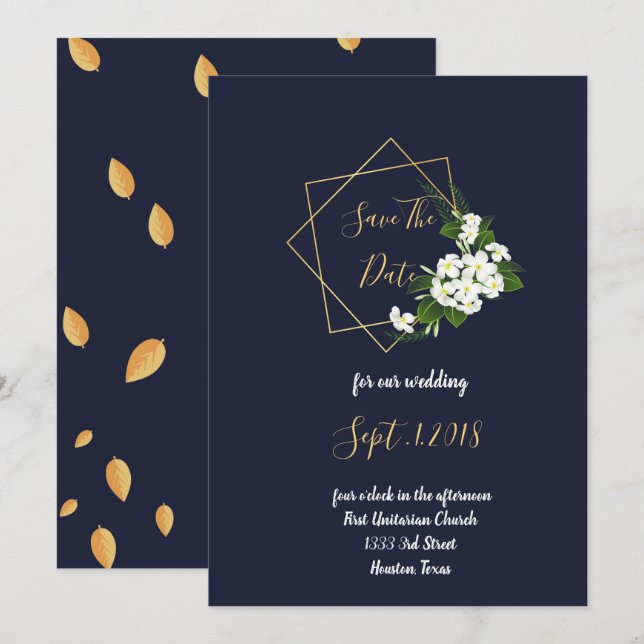 Invitation Elegant Classy Navy Géométrique enregistrer la dat (Devant / Derrière)